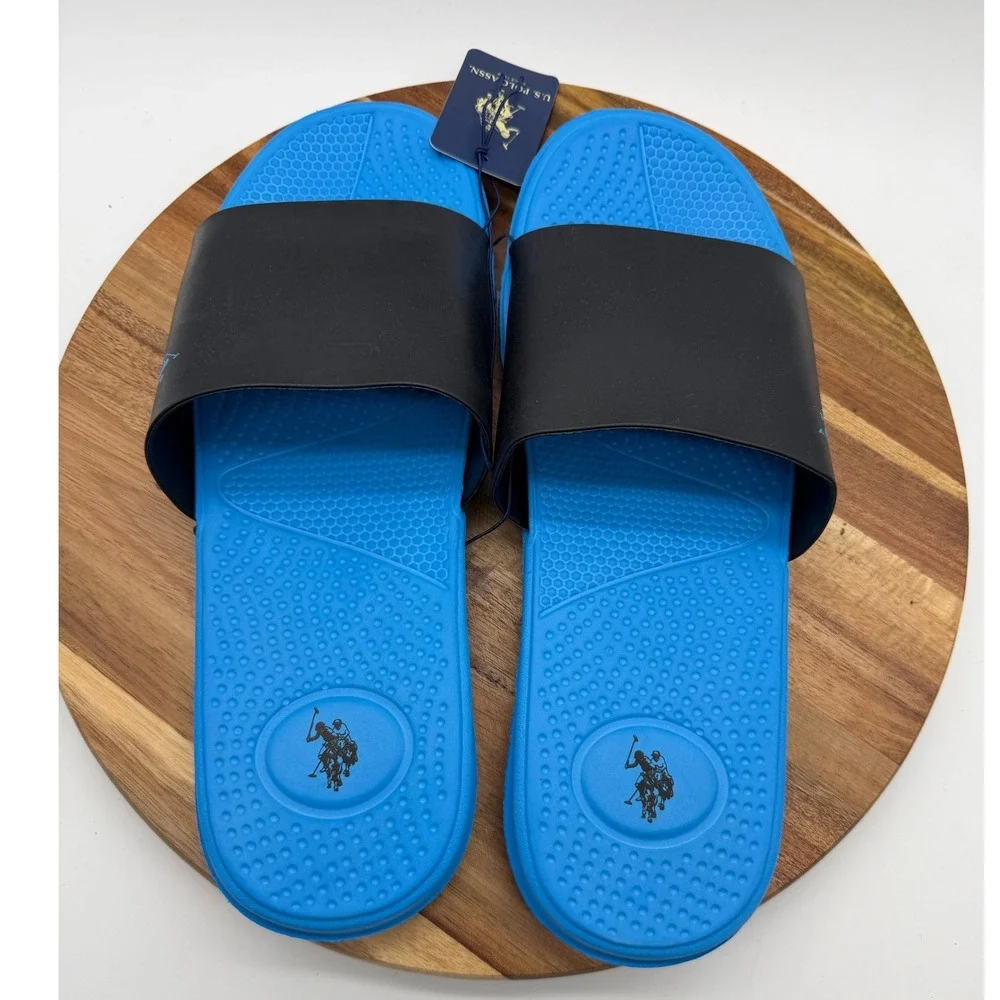 US Polo Assn Men's 13-14 XL Slide Sandals Blue Black Y2689D - Picture 3 of 6